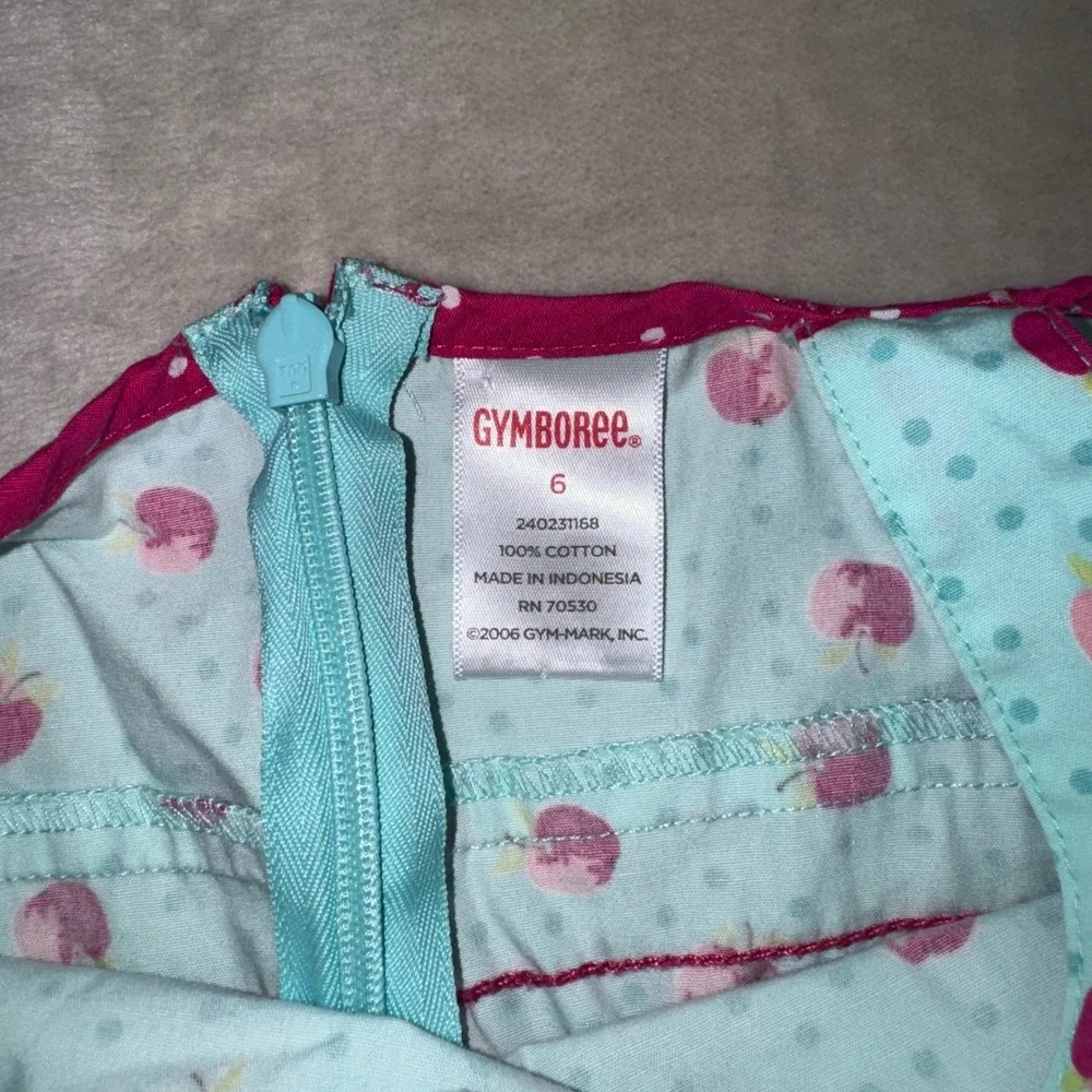 Gymboree Girls Blue Red Apple Polka Dot Cotton Sun Dress Vintage 2006 Y2K Size 6